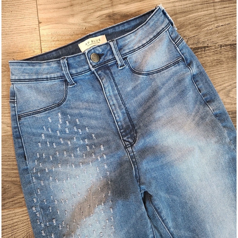 AP Blue Juniors Blue Jeans Size 7 Aphrodite Medium Wash Distressed High Rise